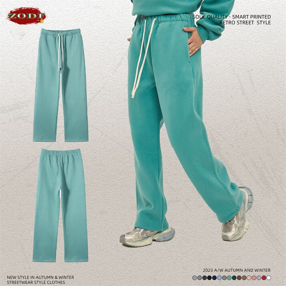 ZODF Fleece Loose Soft Comfortable Sport Solid Straight Sweatpant