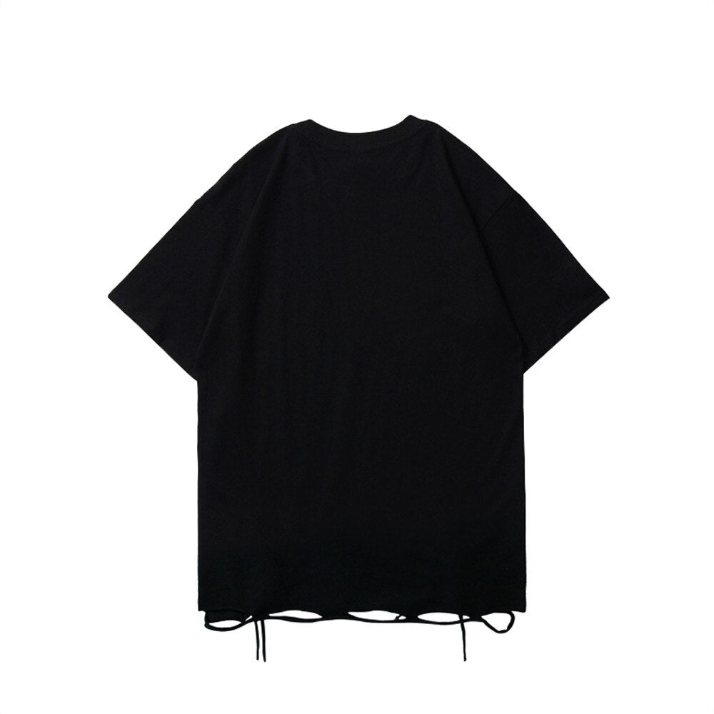 VANCARHELL Blank Hollow Short Sleeve Solid Perforated Round Neck T-shirt