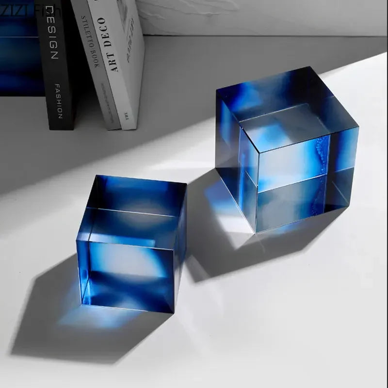 Geometric Graded Crystal Cube Sculpture