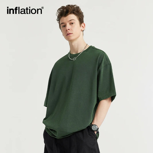 INFLATION Oversized Jet Dyeing Vintage Drop Shoulder T-shirt