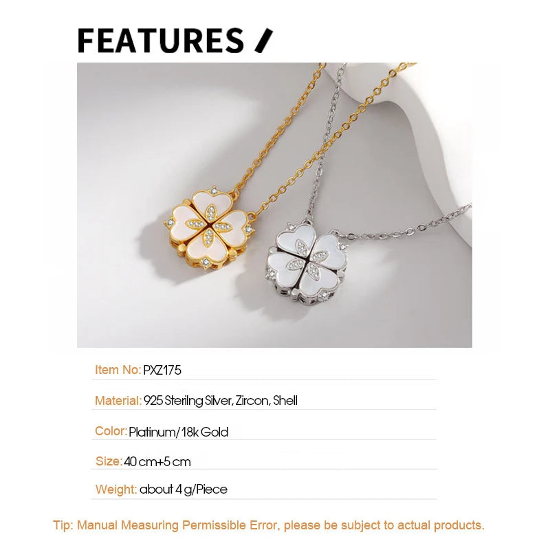 Four-Leaf Foldable lover Necklace Shell Zirconia Heart-Shaped Openable Necklace