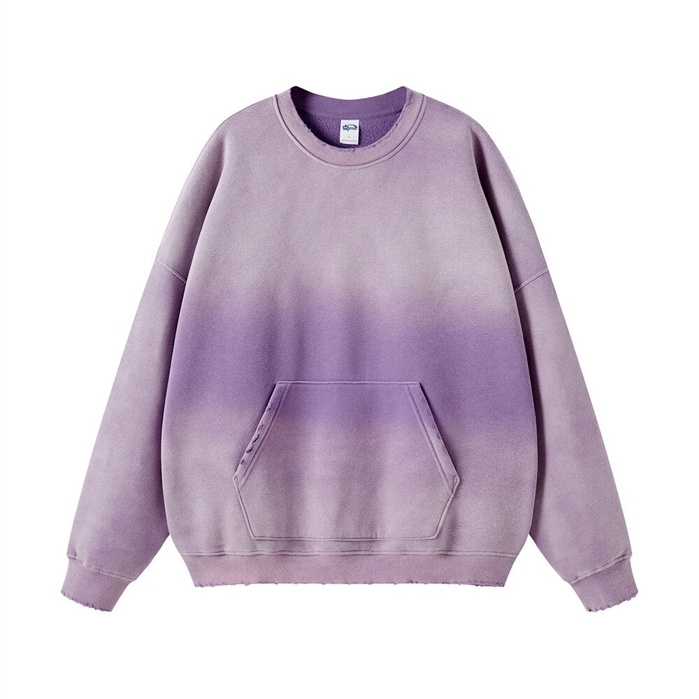 ZODF Oversized Ripped O-Neck Washed Fleece Sweatshirt