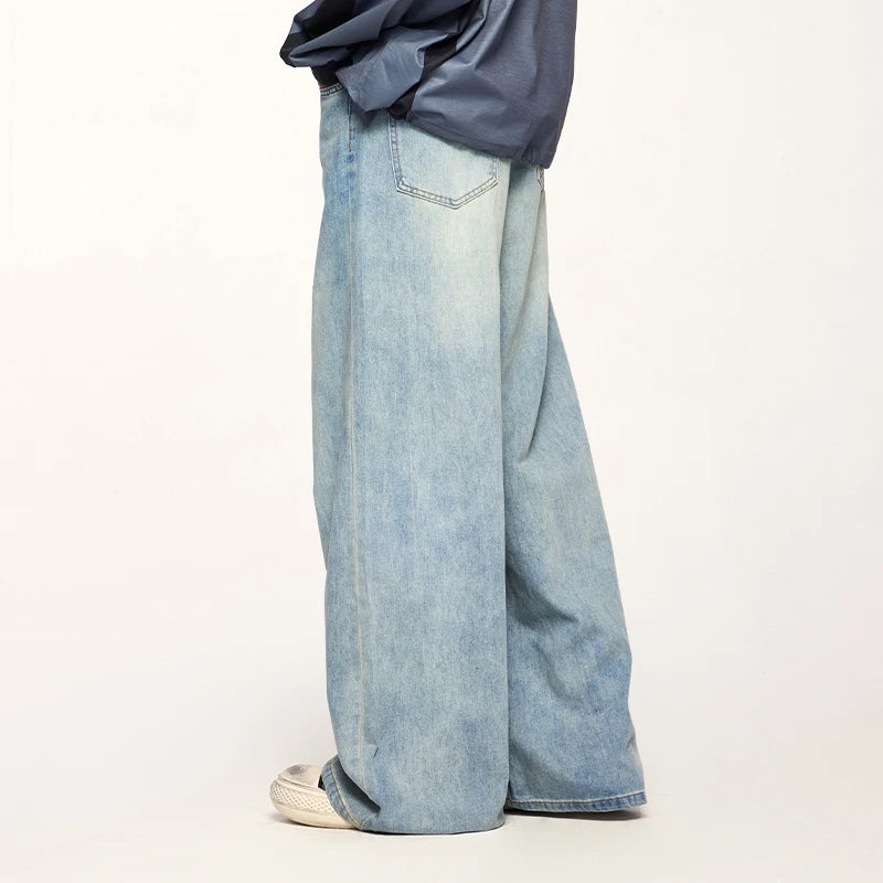 Distressed Wide-Leg Vintage Washed Jeans