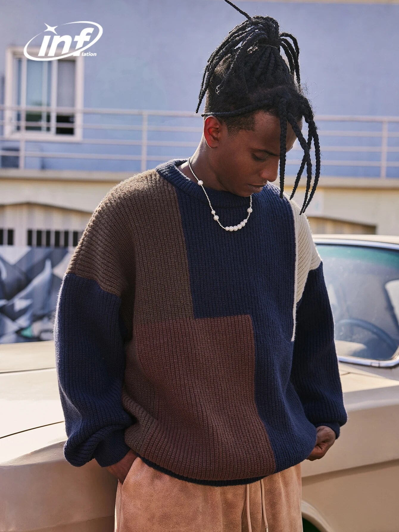INFLATION Colorblock Knitted Crewneck Sweater