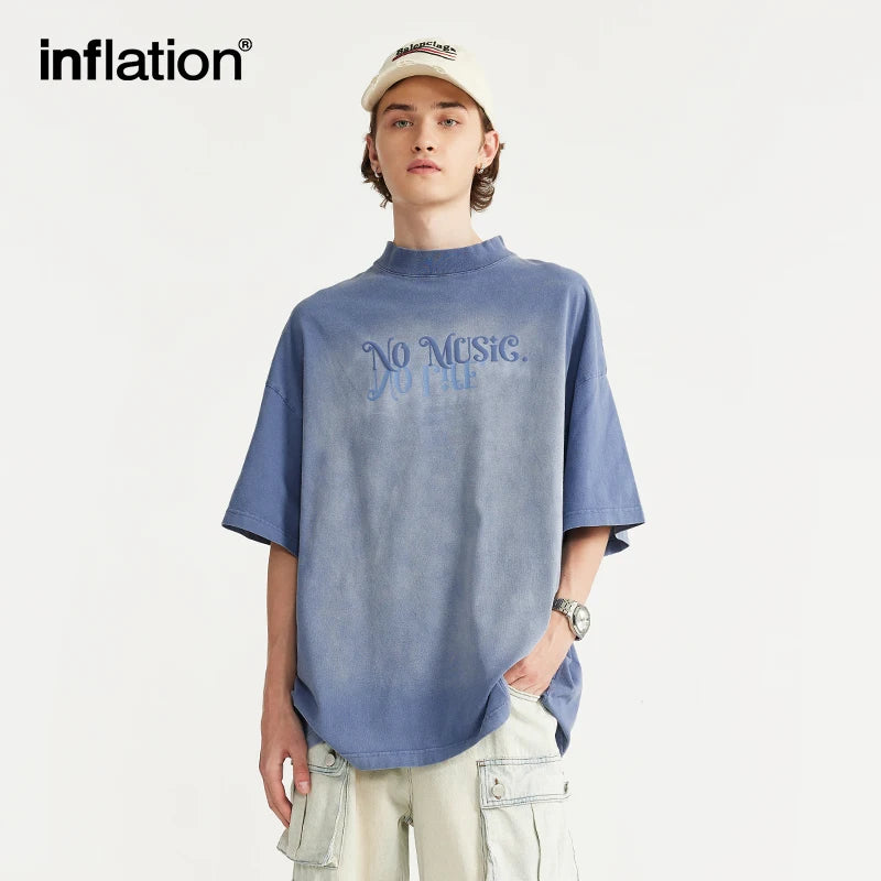 No Music Washed Tie Dyed Mock Neck Oversized T-shirt