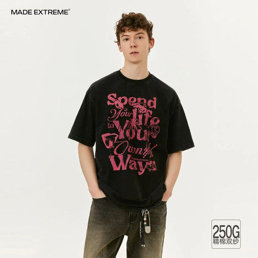 MADE EXTREME West Coast Floral Script Washed Short Sleeved T-shirt