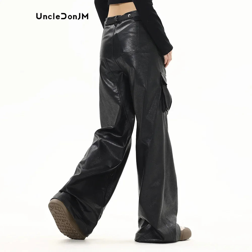 Wide Leg Biker Leather Pants