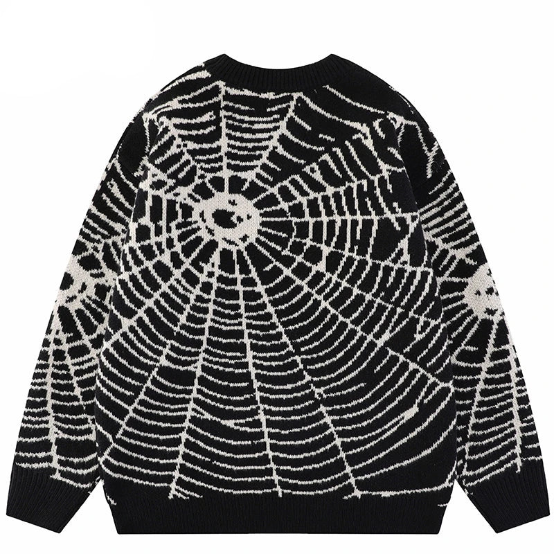 Streetwear Sweater Hipster ("Spider Web") Graphic  Black Purple