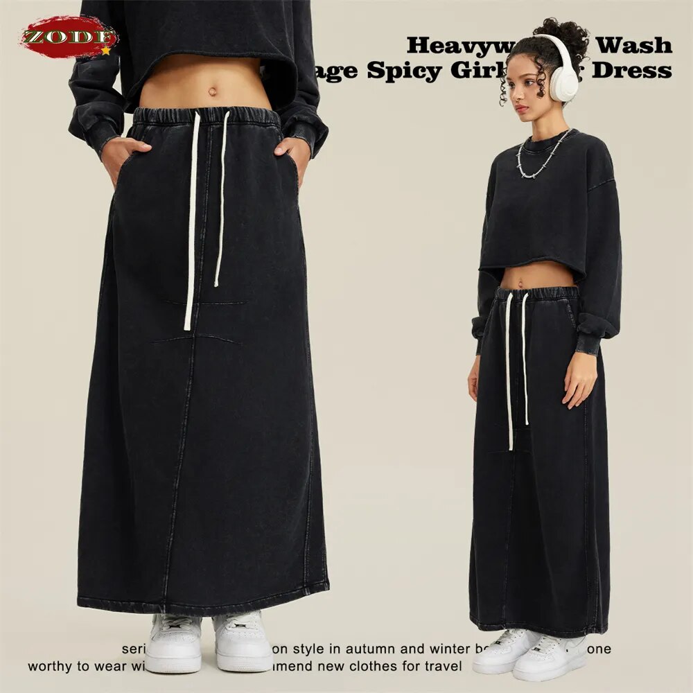 ZODF Washed Cotton Long Skirt