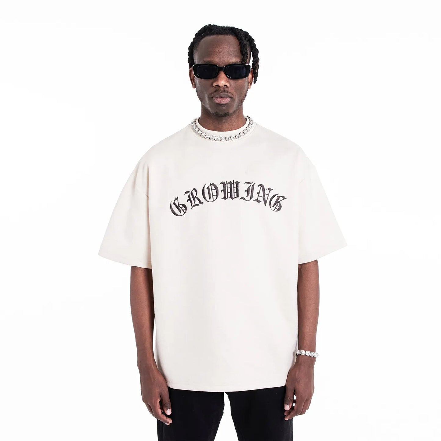 UncleDonJM "GROWING" Embroidered Suede Oversized T-shirt