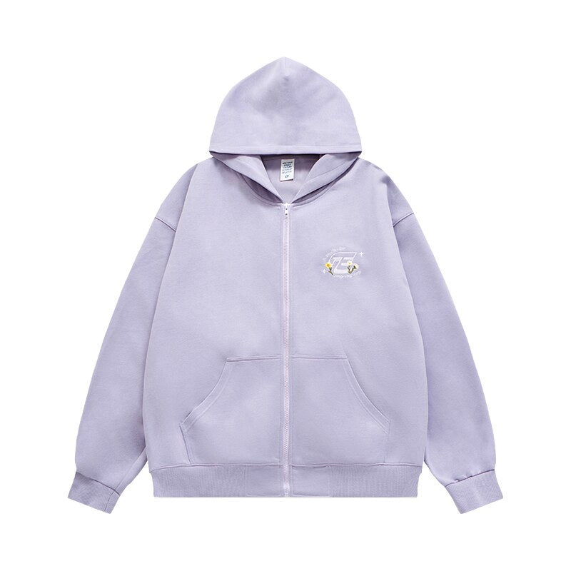 INFLATION Brushed Zip Up Embroidered Oversized Hoodie