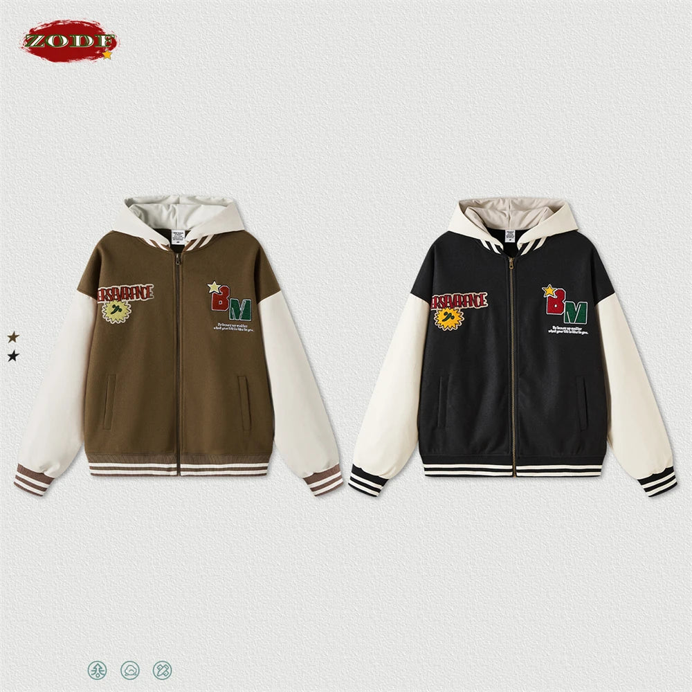 ZODF Being Move Star Embroidery Varsity Jacket