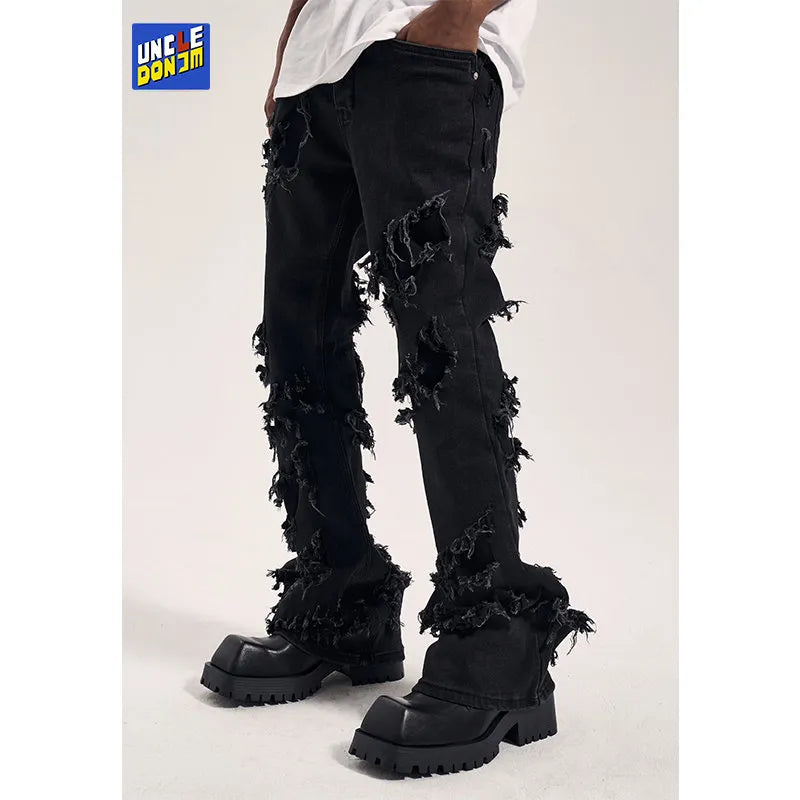 UncleDonJM Ripped Gothic Flare Destroy Jeans