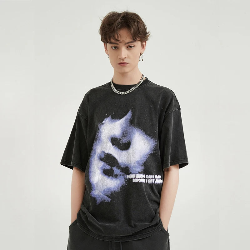 Emotions Graphic Washed Black T-Shirt