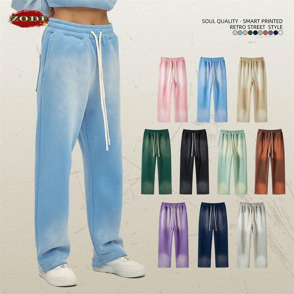 ZODF Fleece Casual Loose Gradient Washed Distressed Sweatpants