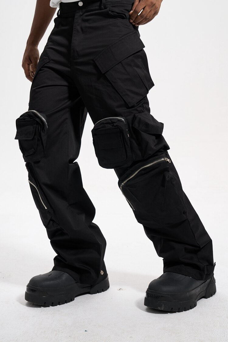 Black Multi-pocket Wide-leg Cargo Pant