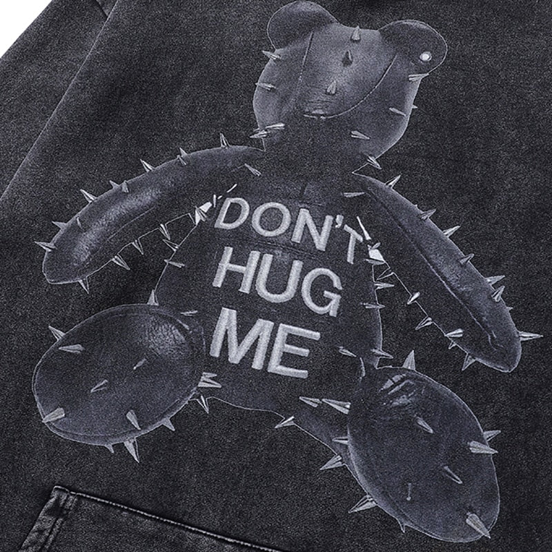 Don't Hug Me Ironic Bear Graphic Oversized Hoodie