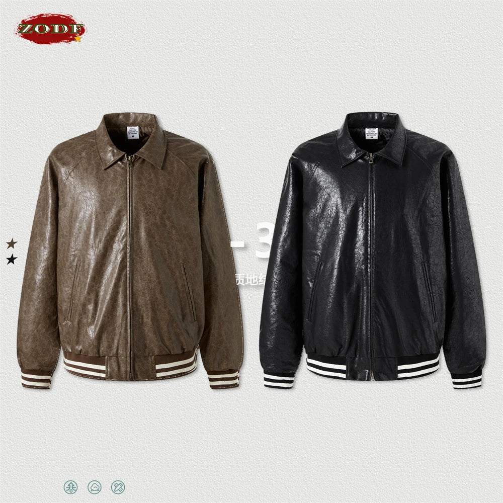 ZODF Batik Washed Retro Leather Jacket