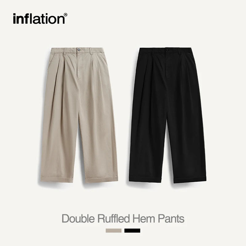 Japanese Style Double Pleat Straight Leg Pants