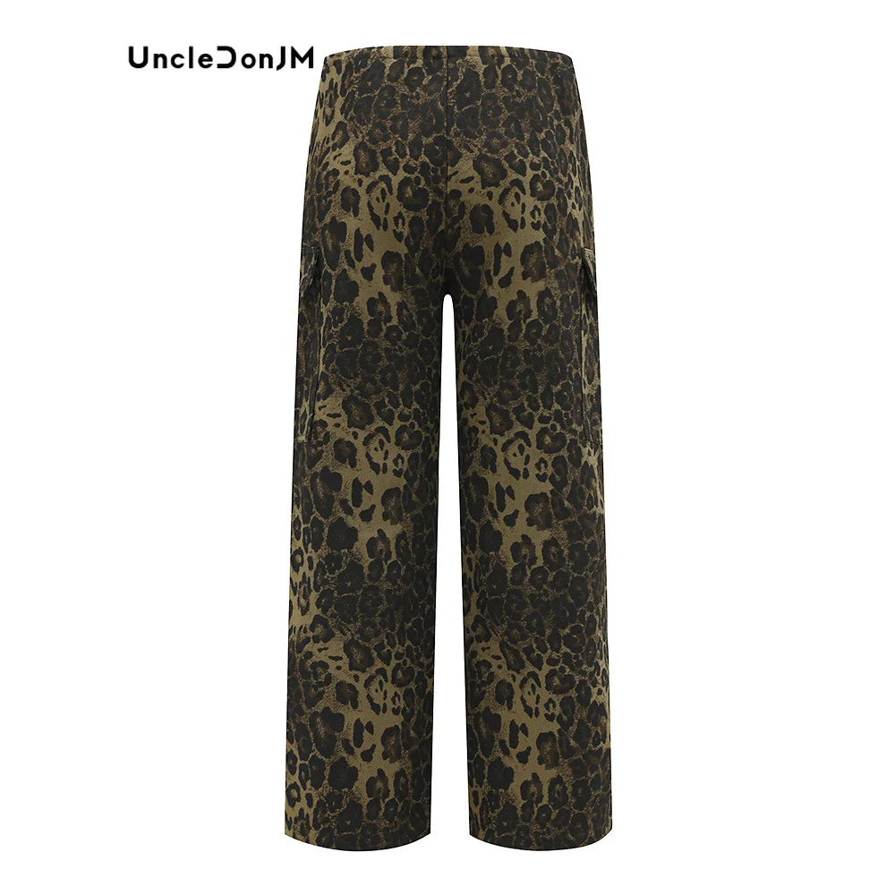 Leopard Patterned Casual Baggy Pants