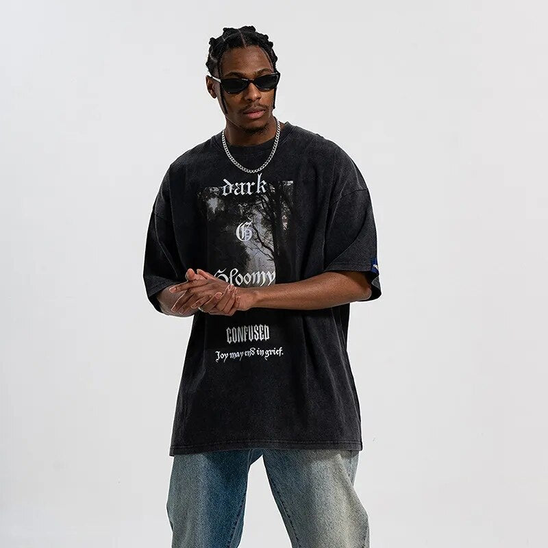 Uncle Don JM Gothic Graphic Printed Distressed Oversized T-shirt
