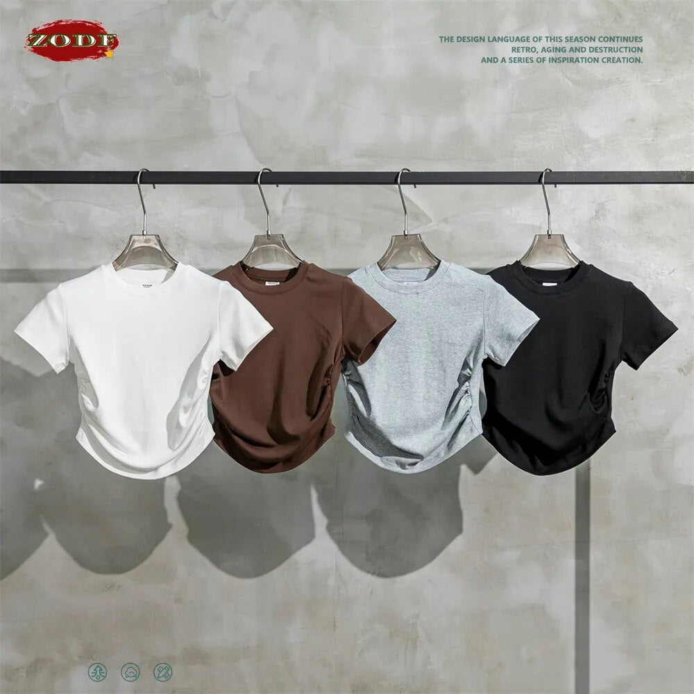 ZODF Skinny Pleated Waist Short Sleeve Tee