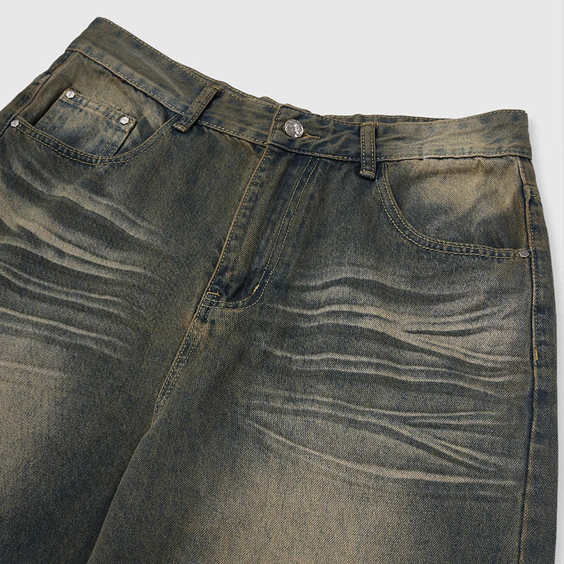 Vintage Washed Loose-Fit Distressed Denim Jeans