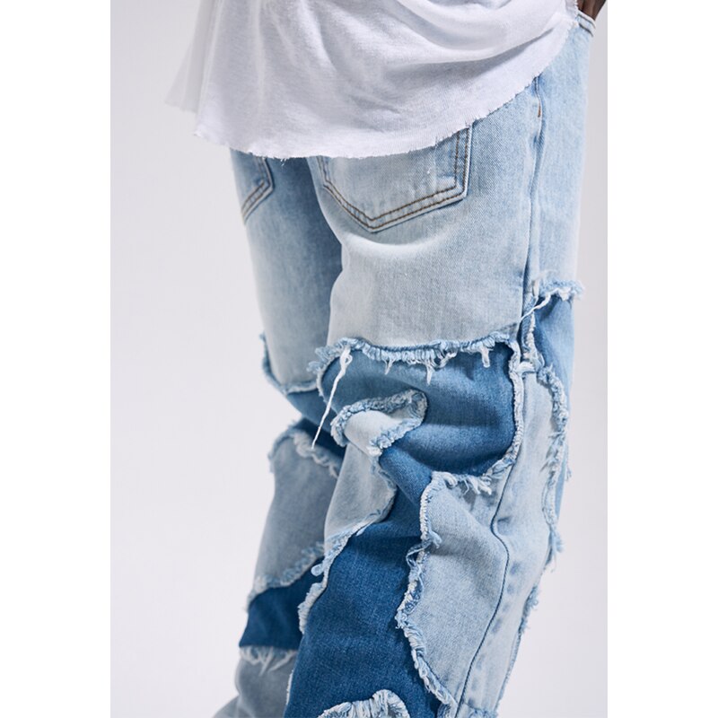 Patchwork tassel distressed jeans