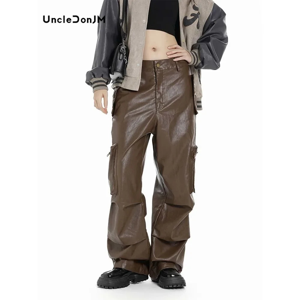 Pleated Cargo Leather Pants