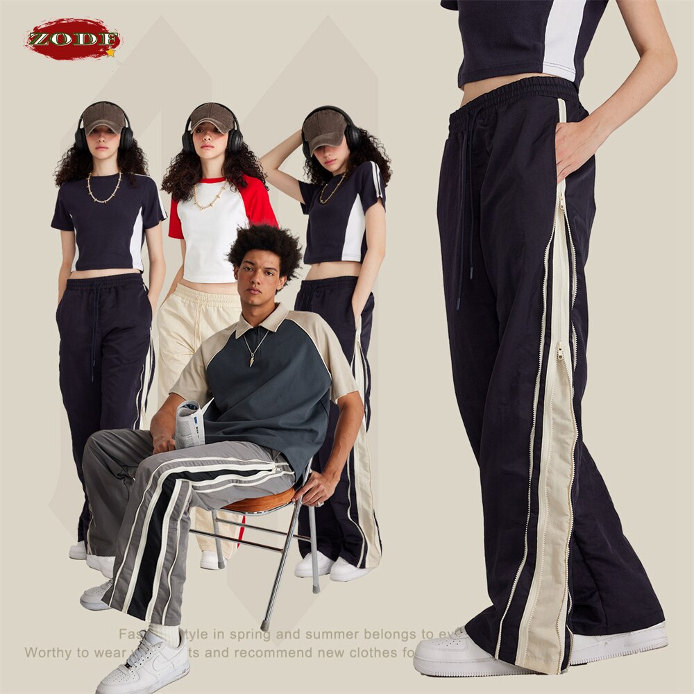 Double Zipper Unisex Hip Hop High Street Pants