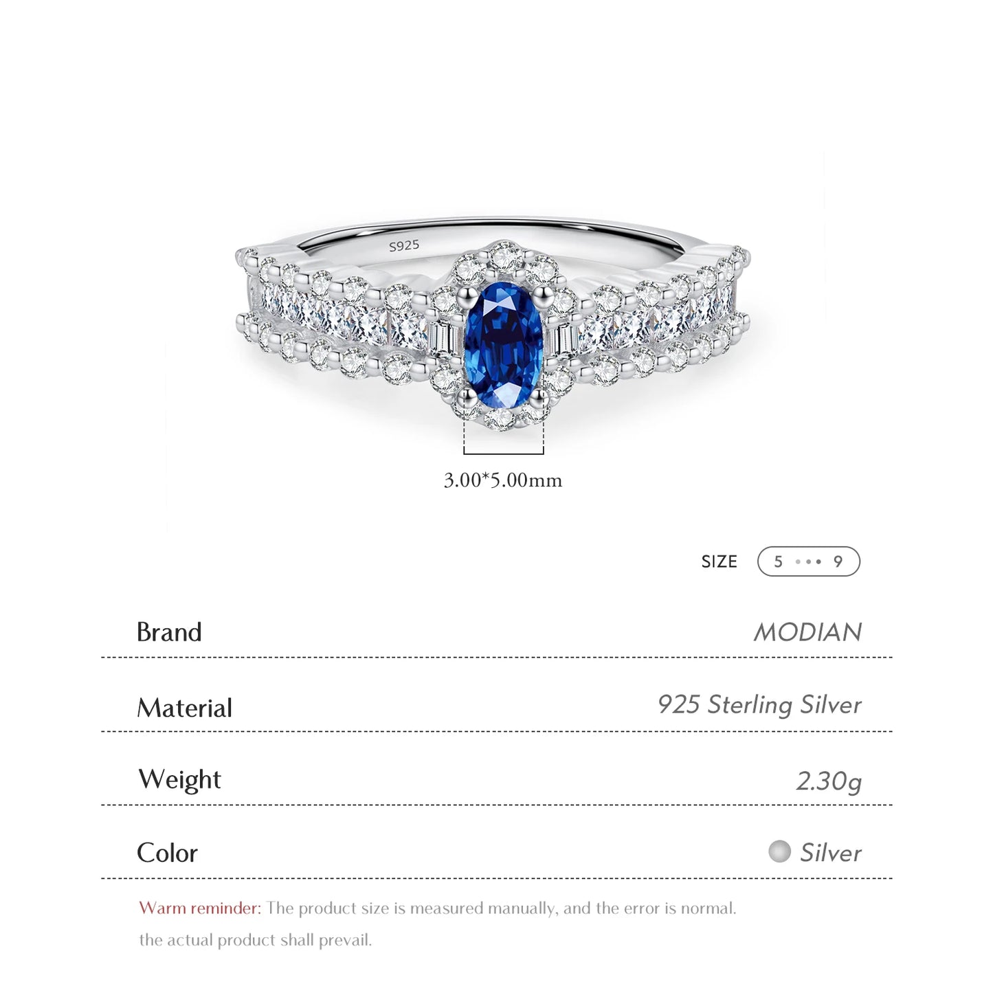 925 Sterling Silver Sparkling Royal Blue Oval CZ Ring