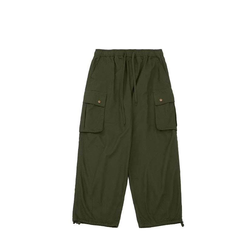 Block Pocket Parachute Drawstring Waist Cargo Pants