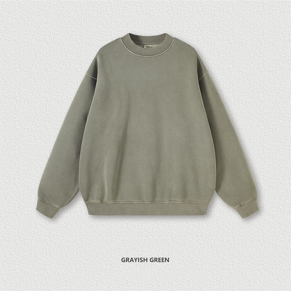 ZODF Washed Oversized Solid O-Neck Fleece Sweatshirts