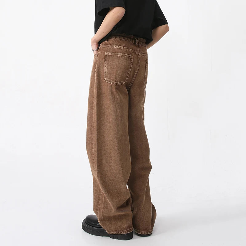 IEFB Coffee Colored Casual Wide Leg Denim Jeans