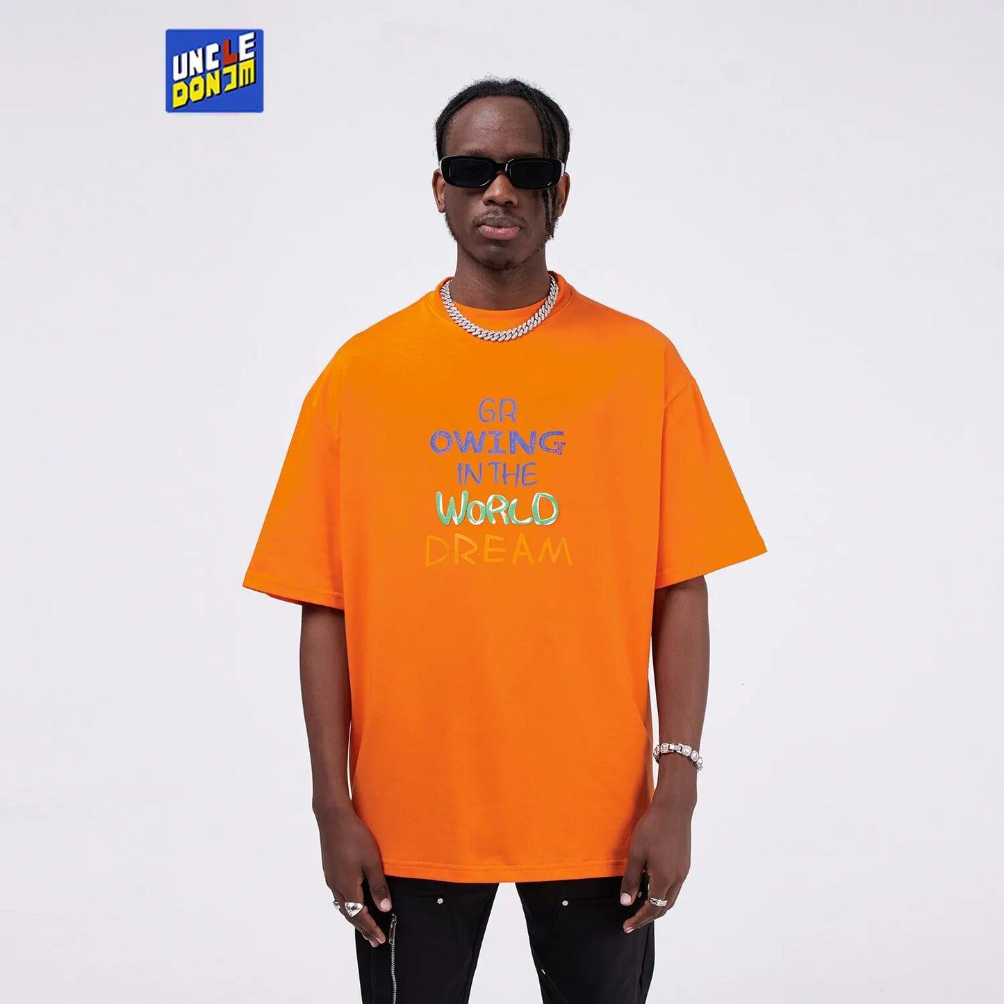 UncleDonJM "Growing In The World" Foam Printed Casual Oversized T-shirt