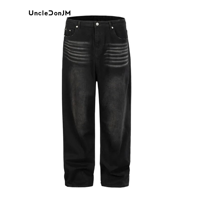 UncleDonJM Black Scratched Baggy Jeans