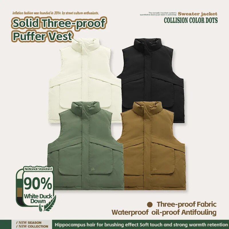 INFLATION Plain Windproof Stand Collar 90% White Duck Puffer Sleeveless Jacket