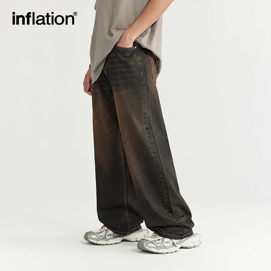 INFLATION Sand Washed Wide Leg Jeans