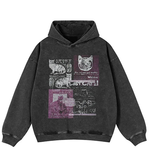 Streetwear Graffiti Cat Vintage Hoodie