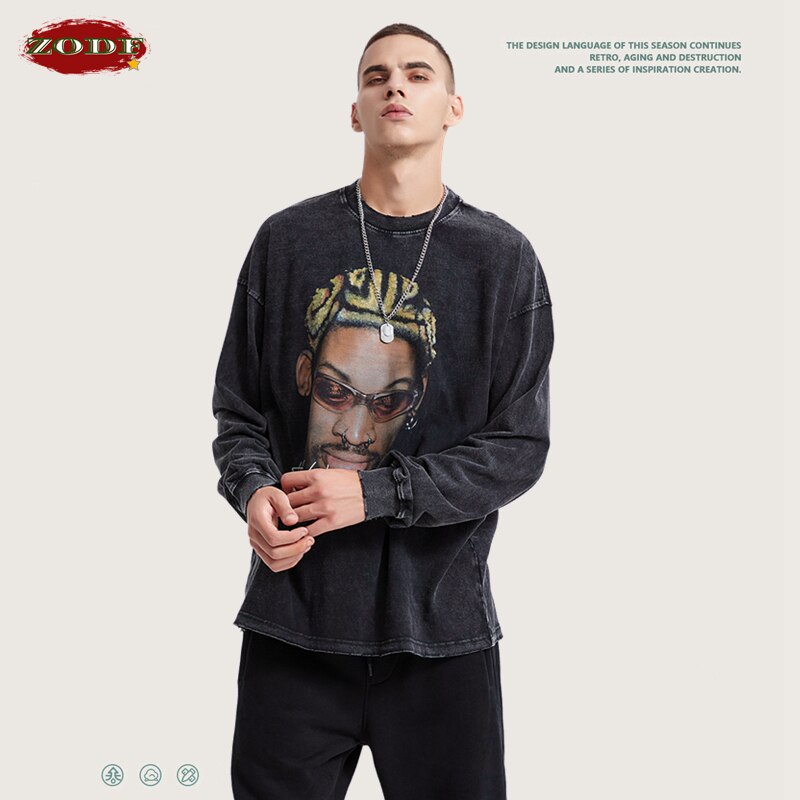 Retro Rodman Printing Cotton Full Sleeve Oversized T-Shirt