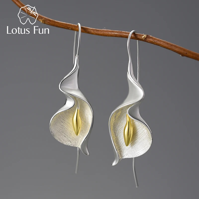 Long Hanging New Calla Lily Flower Dangle Earrings