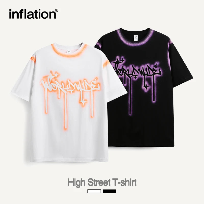 INFLATION Spray-Painted Graffiti Prin Oversized T-shirt