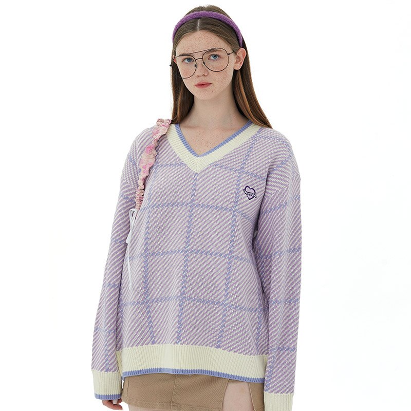 Knitted Plaid Cotton Casual Sweater