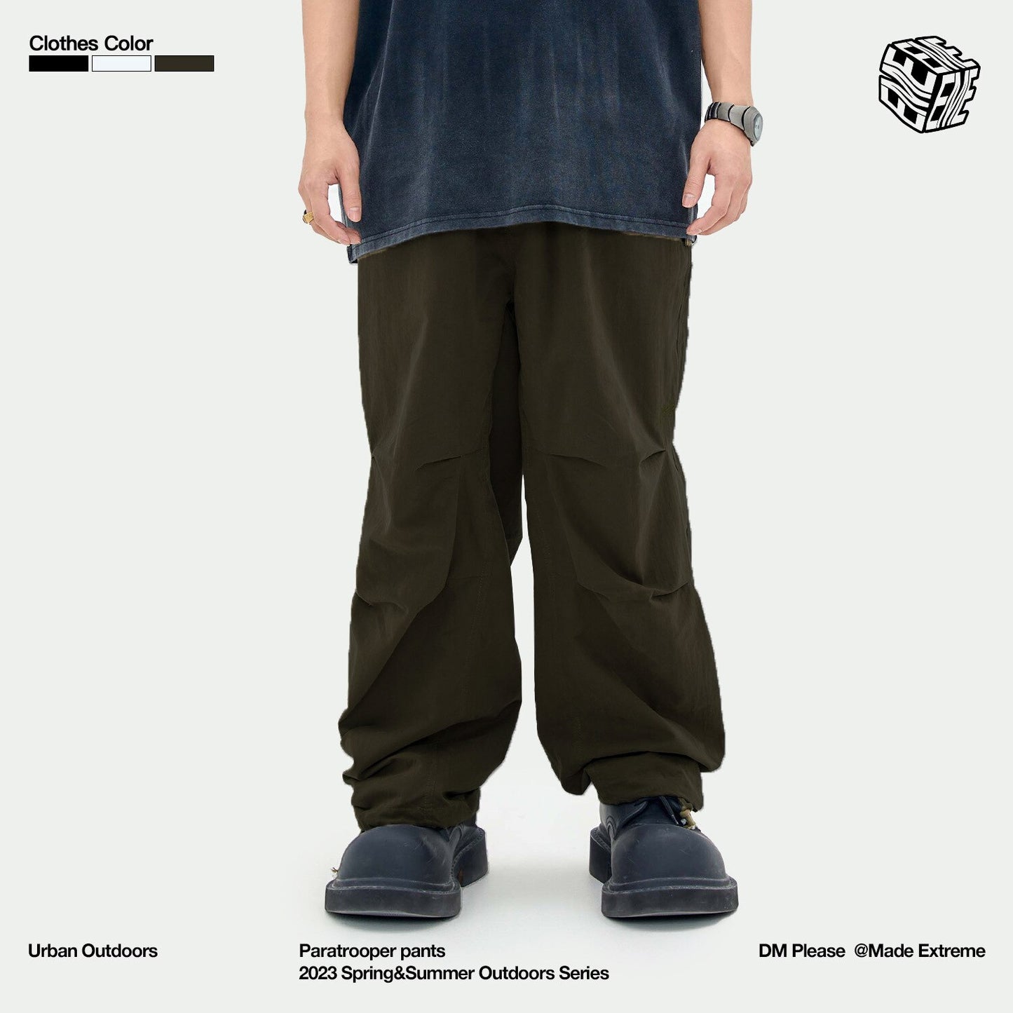 MADEEXTREME Wide Leg Baggy Pleated Military Parachute Pants