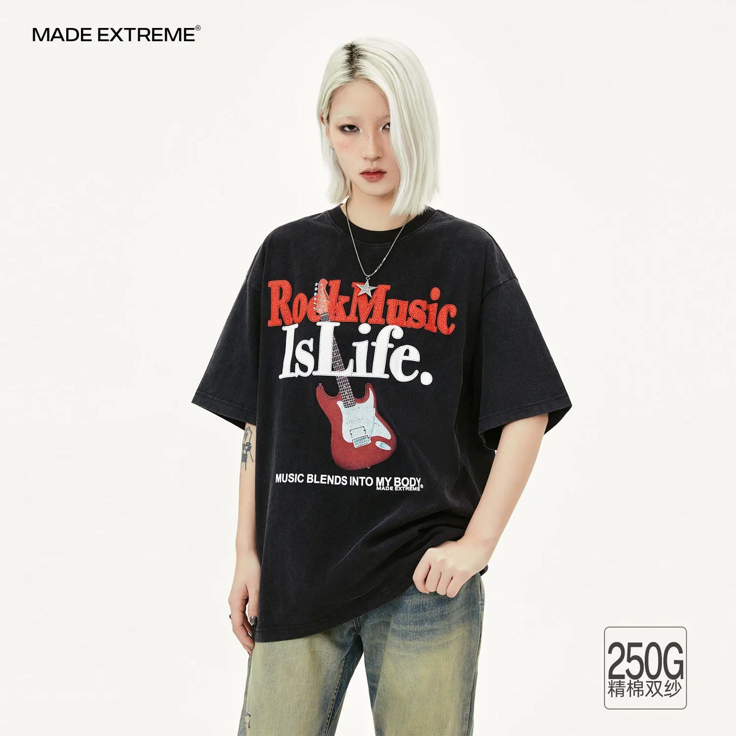 MADEEXTREME Retro Rock Band Print T-Shirt