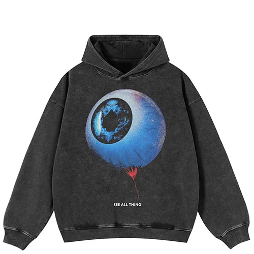 Men ("Funny Big Eyeball") Graphic Hooded Pullover