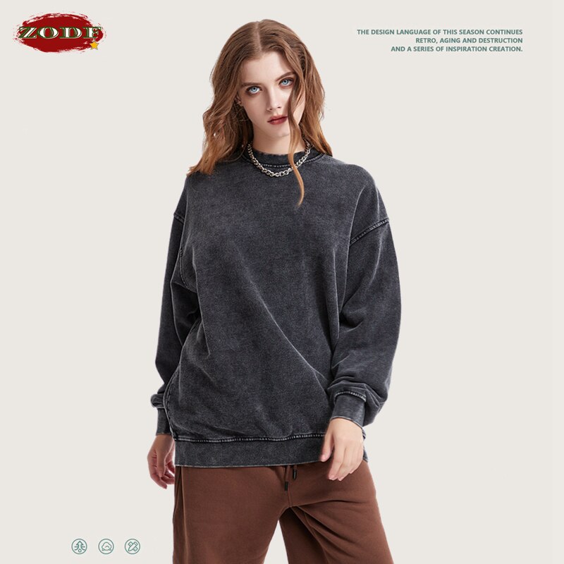 ZODF Washed Cotton Kintted Oversized Sweatshirt