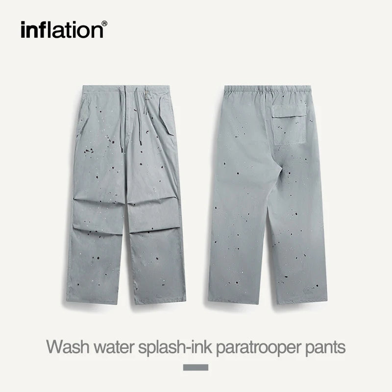 Washed Splashed Parachute Wide Leg Cargo Pants