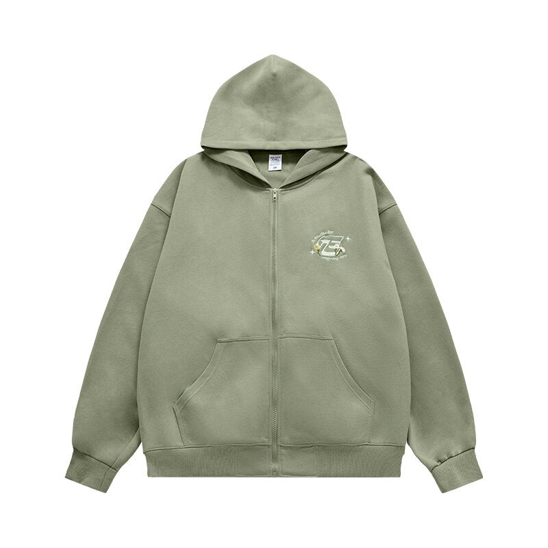 INFLATION Brushed Zip Up Embroidered Oversized Hoodie