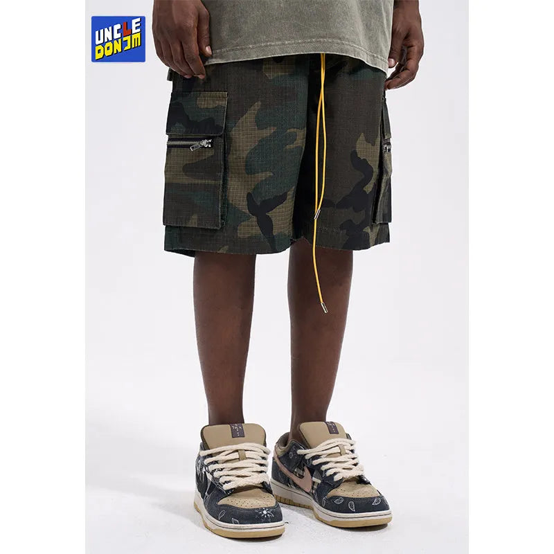 UncleDonJM Camouflage Casual Drawstring Cargo Shorts